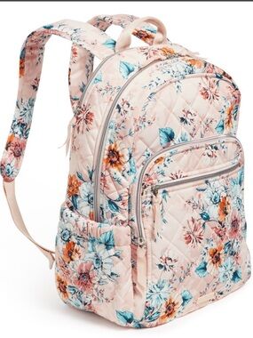 Vera Bradley Women's Performance Quilted Campus Backpack, Peach Blossom Bouquet